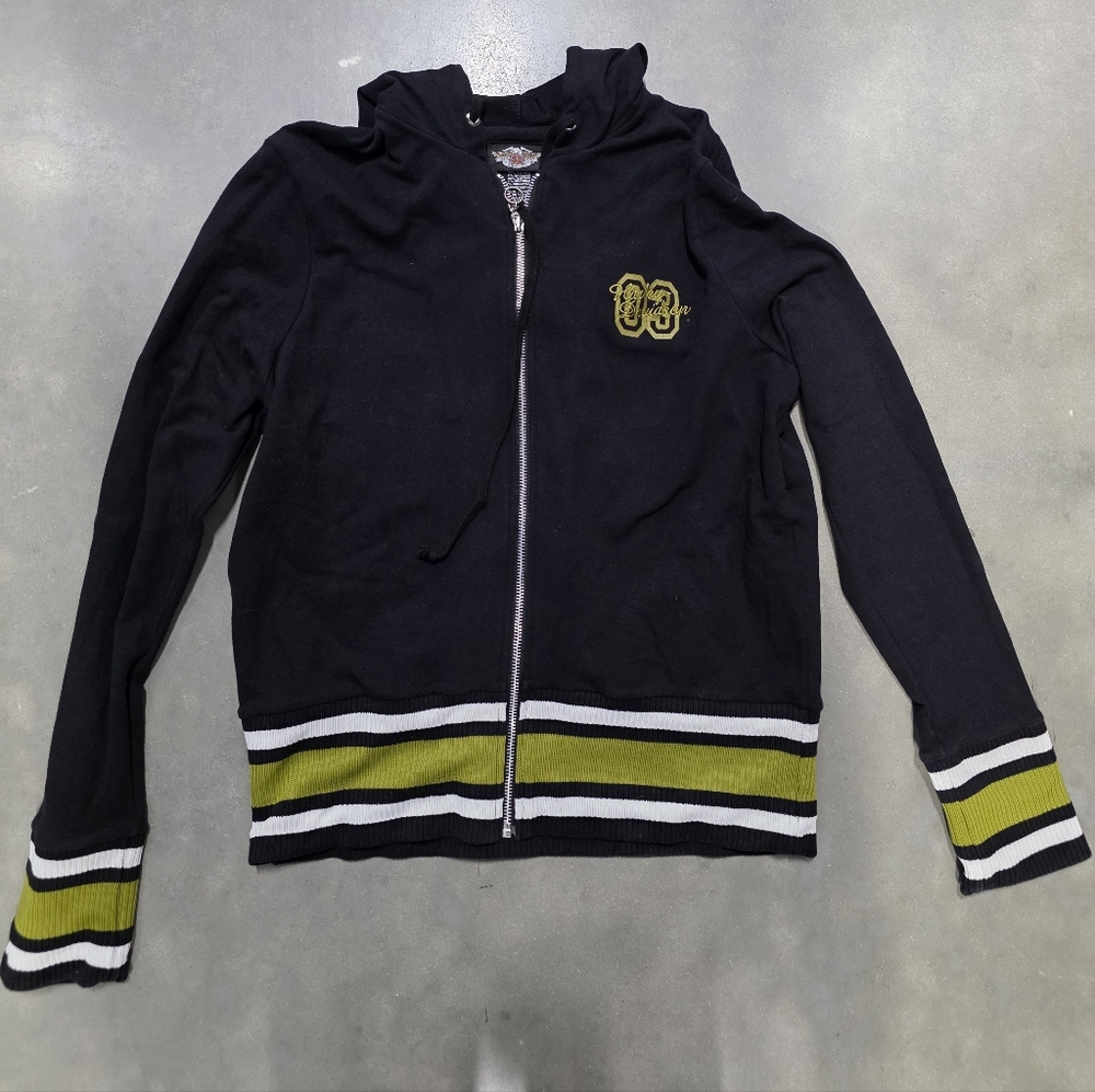 Harley-Davidson Black Hoodie with Yellow-Green Accents